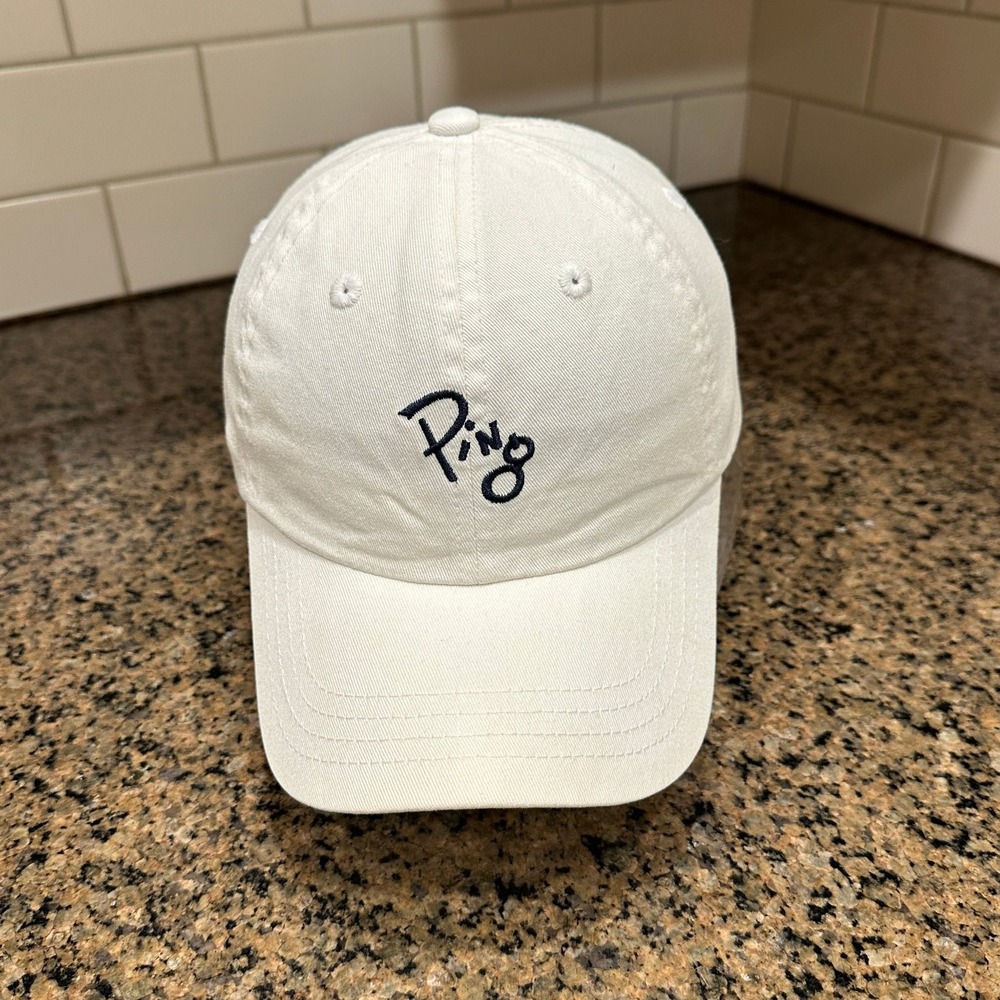 Vtg Ping Hat Baseball Cap White Cream Mr Ping Logo